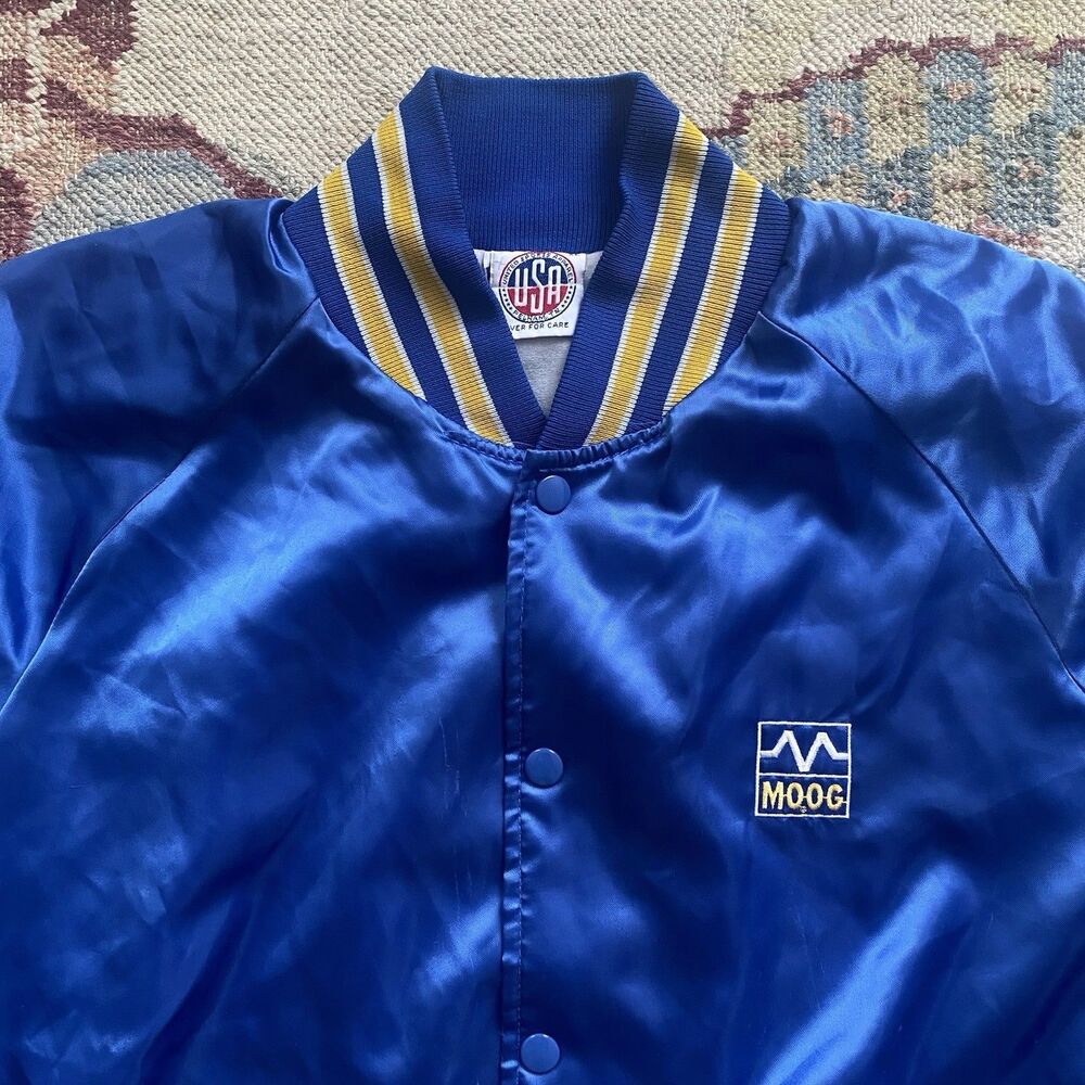 Vintage Moog Racing Jacket 80s XL Satin Blue Yellow
